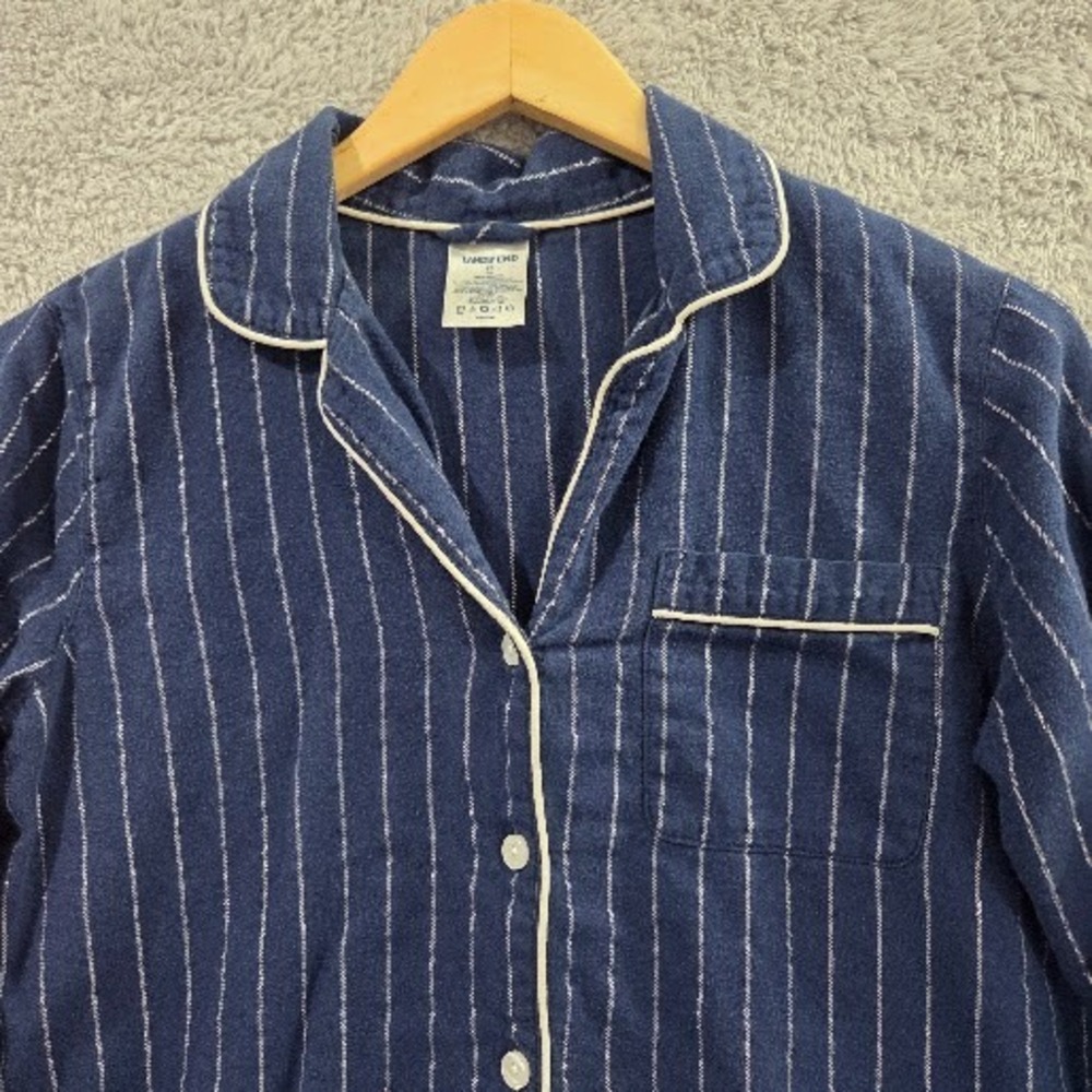 Lands End Nightgown Women's XS Blue Flannel Striped Button Up Long Sleeve Cotton - Picture 2 of 7